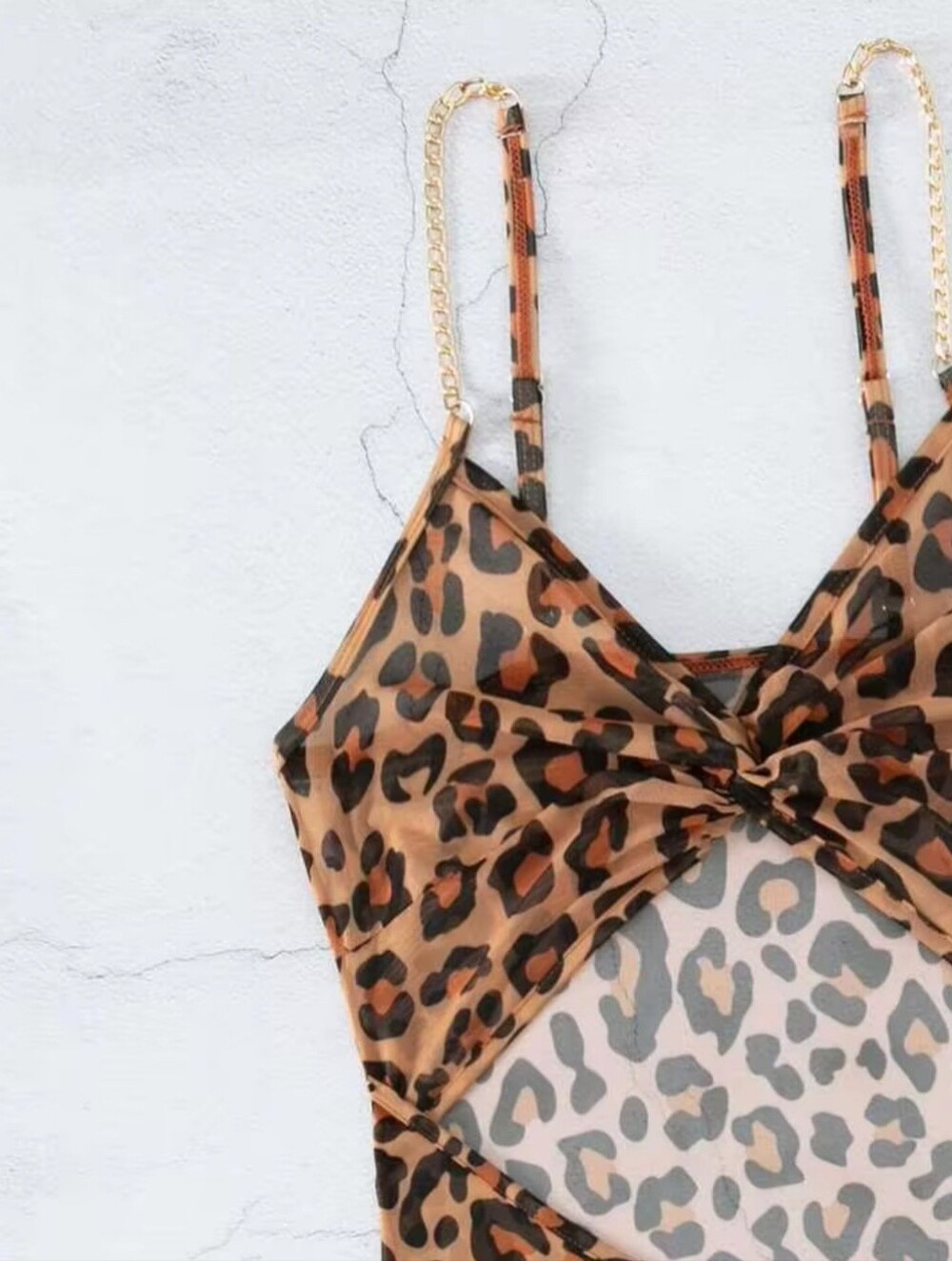 Leopard Print Cami Top with Chain Straps - Brown - Picture 3 of 3